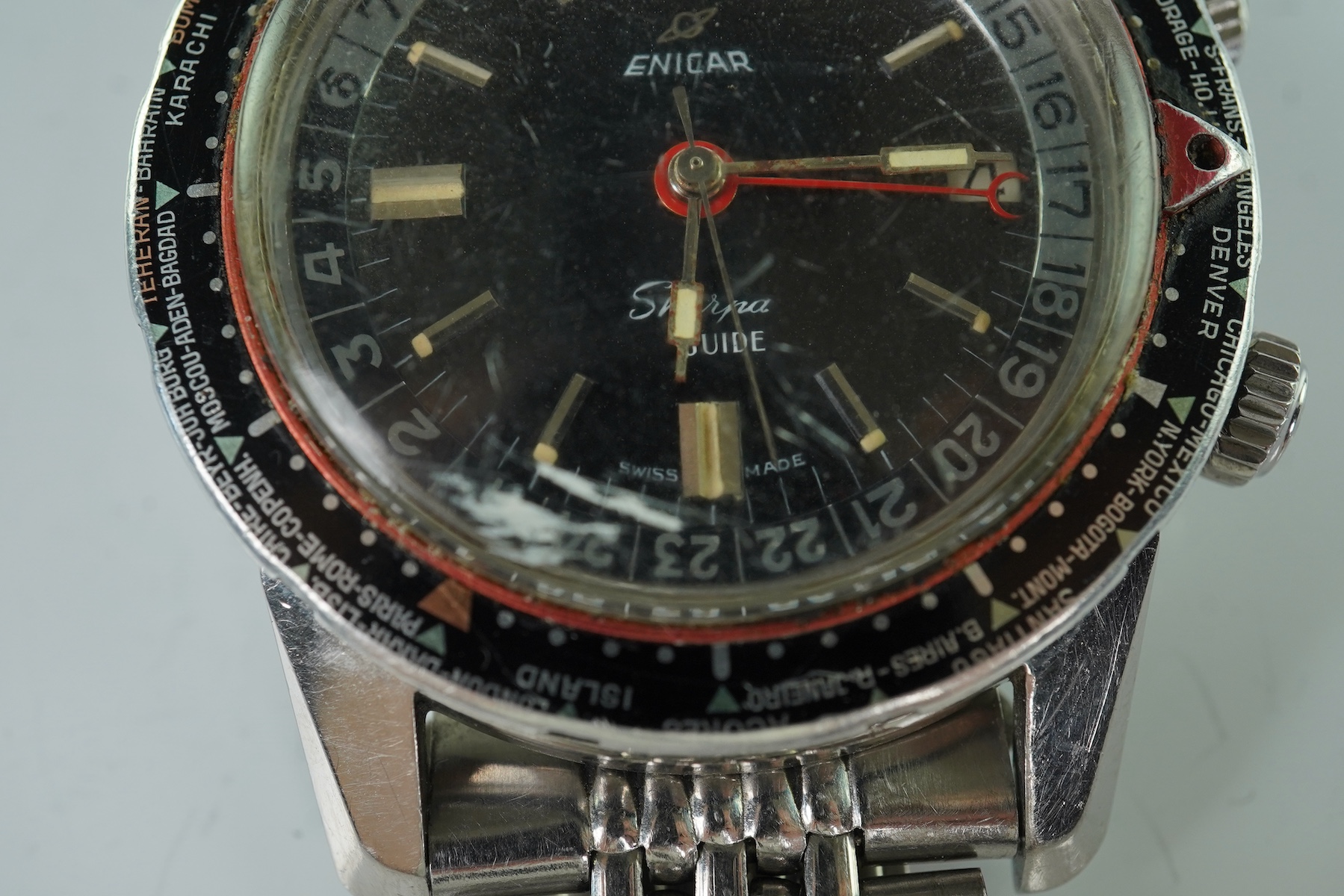 A gentleman's1960's/1970's stainless steel Enicar Sherpa Guide automatic pilot's wrist watch